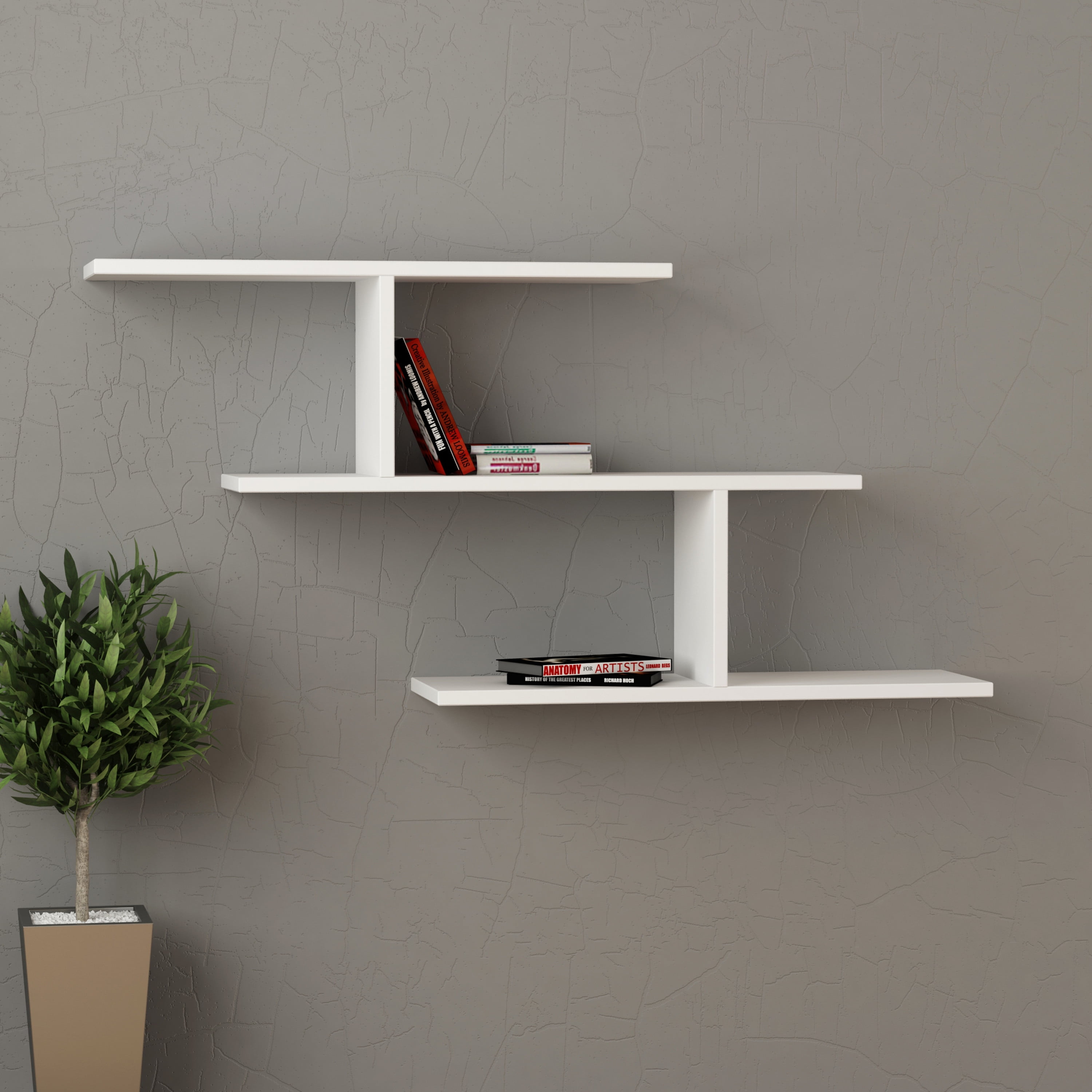 Ada Home Decor Furniture 40.94" 2 Tier White Worthen Modern Wall Shelf