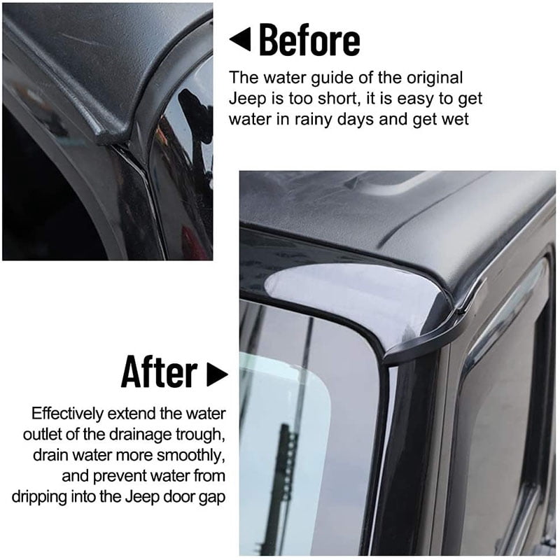 2 Pcs Car Rain Gutter Extensions Roof Water Guard Diversion Channel Slot For Jeep For Wrangler JK JKU 2007-2017 External Accessory