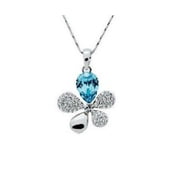 KATGI Fashion Clover Lucky Flower Austrian Blue Crystal Pendant Necklace