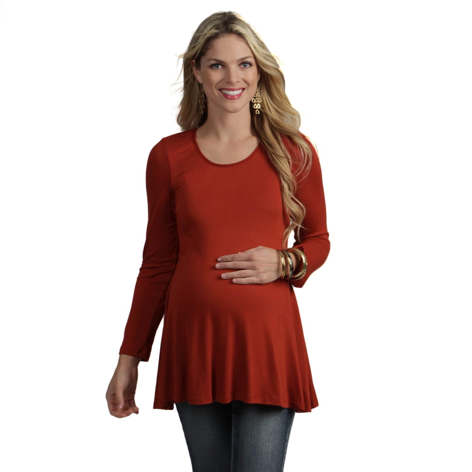 Women's Long-sleeve Scoop Neck Maternity Tunic Top