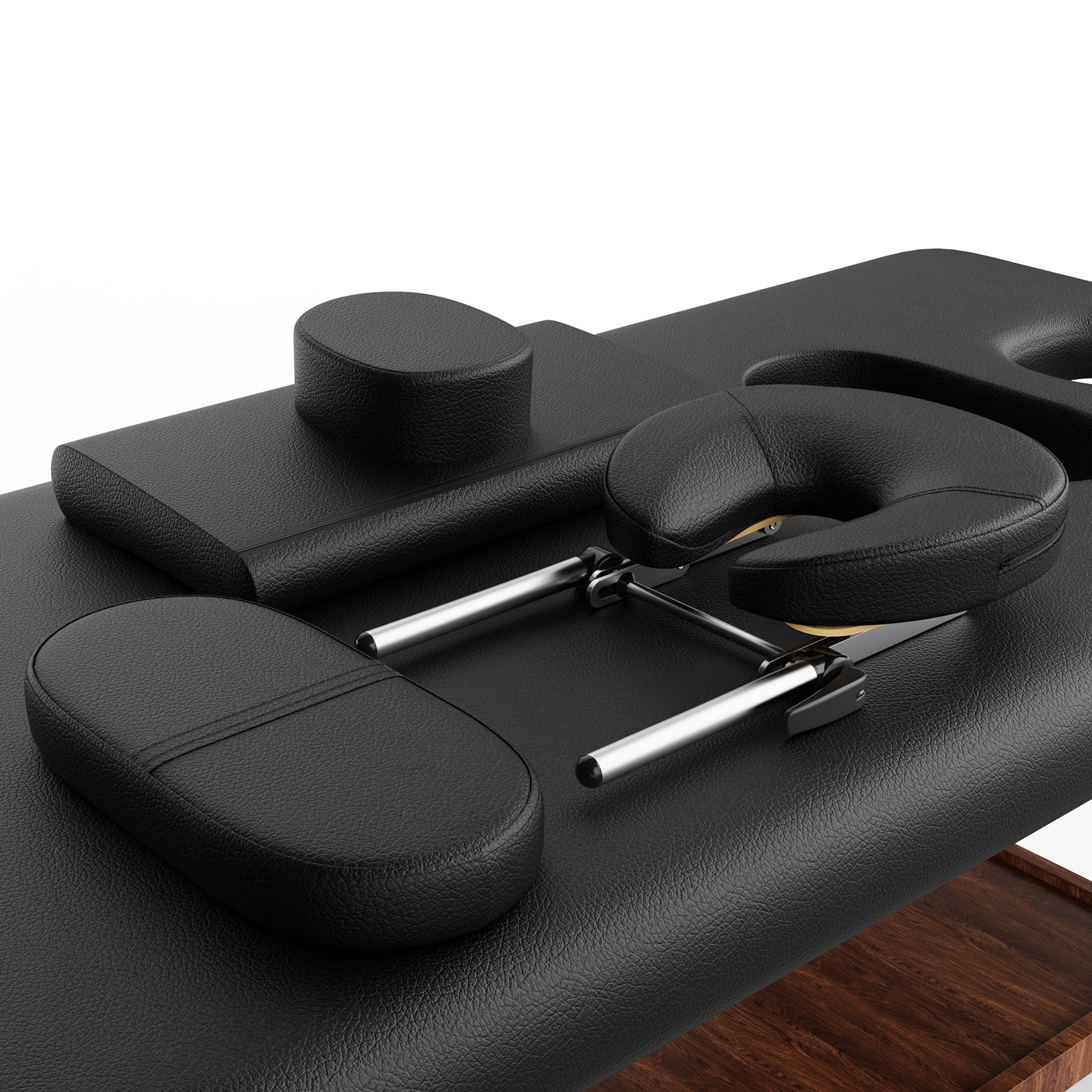 Miniyam 80" -Beauty Salon Beauty Bed Modern Massage Bed - Black High Quality Birch, 4 Adjustable Height Legs, With C-Shaped Pillow, Chest Hole Pillow