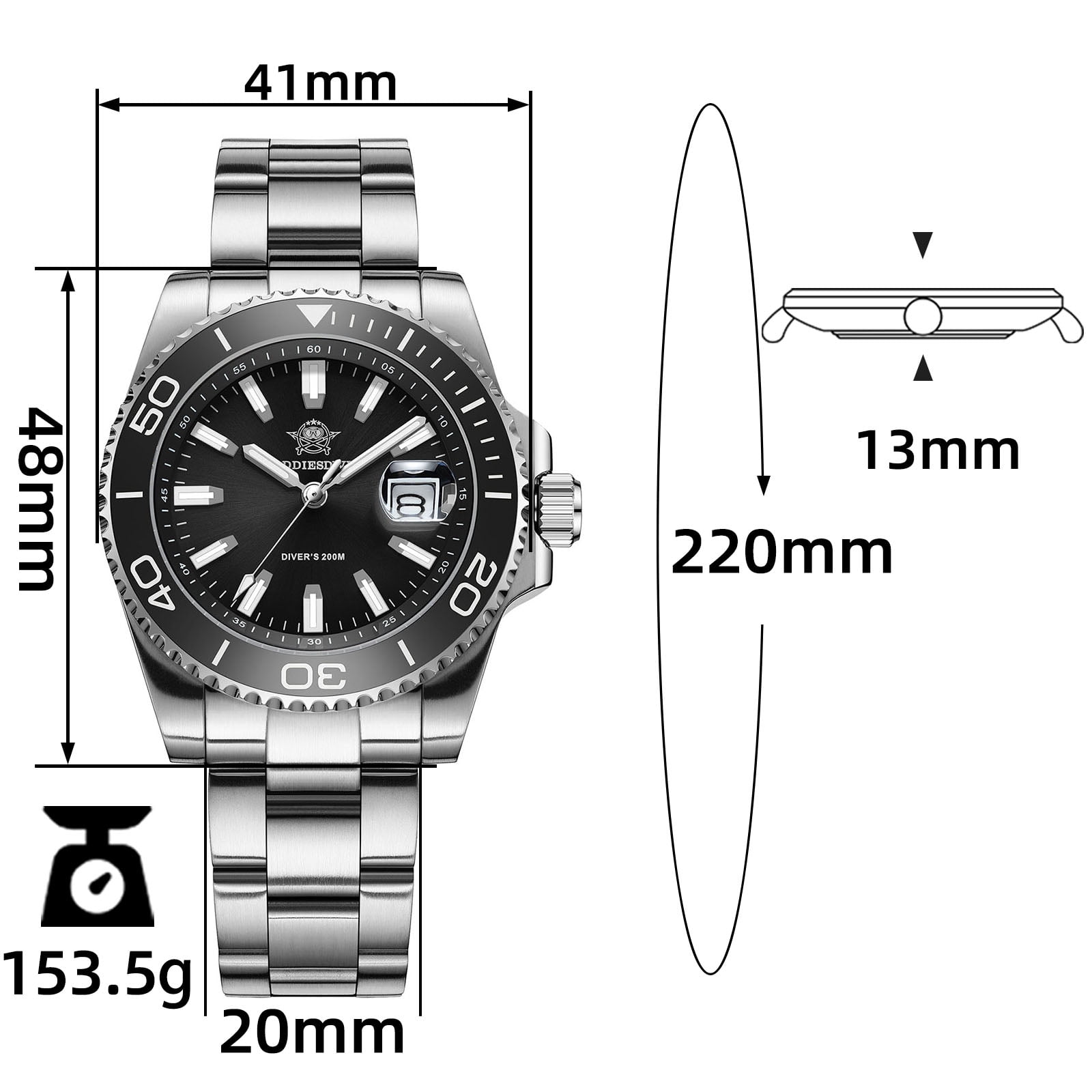 ADDIESDIVE Diver Watches for Men 200m Waterproof, Japanese Quartz Movement, Ceramic Bezel, Luminous, Stainless Steel Men's Quartz Watch