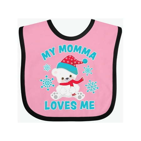 

Inktastic Polar Bear My Momma Loves Me in Santa Hat with Snowflakes Gift Baby Boy or Baby Girl Bib