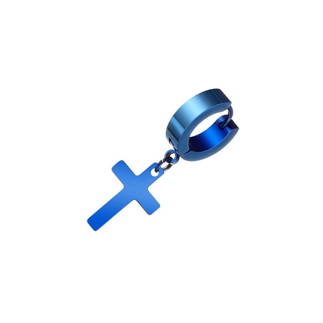 Pendientes de acero inoxidable Sonducket en forma de Cruz estilo Hip Hop Rock Clip en Azul