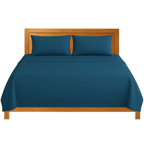 Sábanas King Size Lisas We2 Dream 100% Algodón Color Azul Petróleo 4 Piezas
