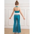 thumbnail image 5 of SiiRoh Kids Girls 70s Disco Jazz Dance Outfits Shiny Sequin Halter Crop Top with Flare Pants Stage Performance Light Blue 6, 5 of 7
