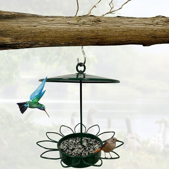 AZXY Bird Feeders Outdoor,Platform Feeder for Birds,Hanging Bird Feeder Tray,Metal Birdfeeder with Roof for Yard Garden Decoration
