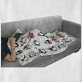 thumbnail image 6 of Winter Soft Flannel Fleece Throw Blanket, Penguins Hand Drawn Merry Christmas Greetings Babies Kids Toddler, Cozy Plush for Indoor and Outdoor Use, 70" x 90", Dark Coral Black White, by Ambesonne, 6 of 6