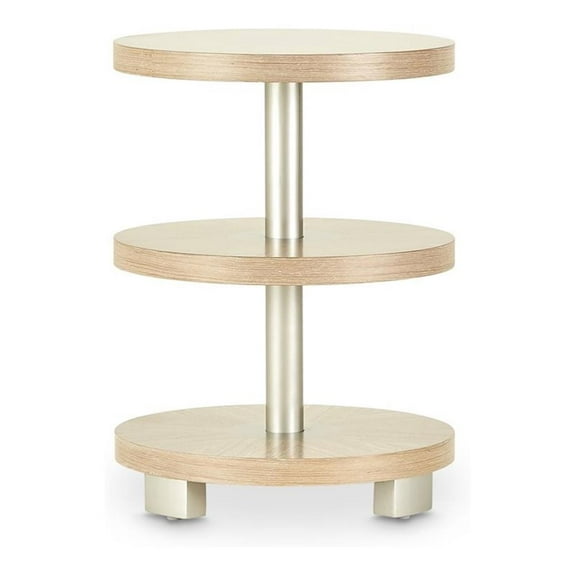 Michael Amini Laguna Ridge Modern Wood & Metal Chairside Table in Washed Oak