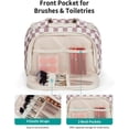 thumbnail image 4 of Large Makeup Bag Checkered Travel Toiletry Bag for Women, Wide-open Cosmetic Make up Organizer with Handle, Wet Pocket, Travel Bag for Toiletries, 4 of 10