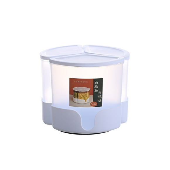 Bewildely Dispensador de arroz de grano giratorio de 3 rejillas, Cubo a prueba de humedad para cereales, comida seca, frijol, avena, soja, maíz, caja de Organizadores de utensilios de cocina Blanco Bewildely HA083559-02