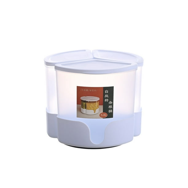 Billuyoard Dispensador de granos giratorio de 3 rejillas, caja de almacenamiento con cubierta extraíble de maíz de maní, frijol, soja, comida Organizadores de utensilios de cocina Blanco