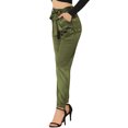 thumbnail image 4 of INSPIRE CHIC Women's Casual Ankle Length Paper Bag Waist Satin Pants with Pockets XS Army Green, 4 of 5
