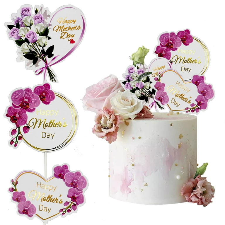 Happy Mother's Day Cake Topper - Rose Gold Glitter 'Feliz Dia Mama' Decor For Cakes, 5.9" Wide
