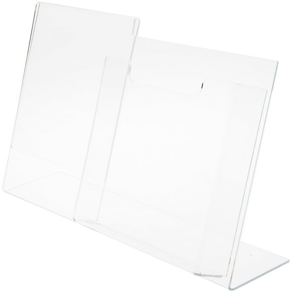 Plymor Clear Acrylic Slanted-Back Countertop Sign Holder with Pocket for 8.5" x 11" Sheets, 11" H x 18.375" W x 5.75" D