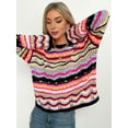 thumbnail image 4 of Women'S Colorful Sweater Crochet Open Knit Long Sleeve Crew Neck Oversized Sweater, 4 of 8