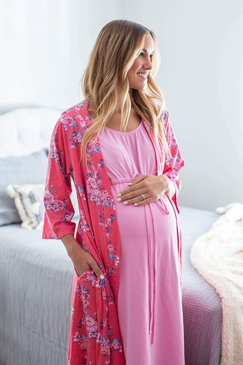 Maternity Hospital Gown, Nursing Gown, Blue Floral S at Amazon Women's  Clothing store