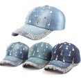 thumbnail image 4 of CoCoMangos Womens Bling Denim Baseball Cap Diamond Jean Hip Hop Hat Sparkle Rhinestone Hats, 4 of 4