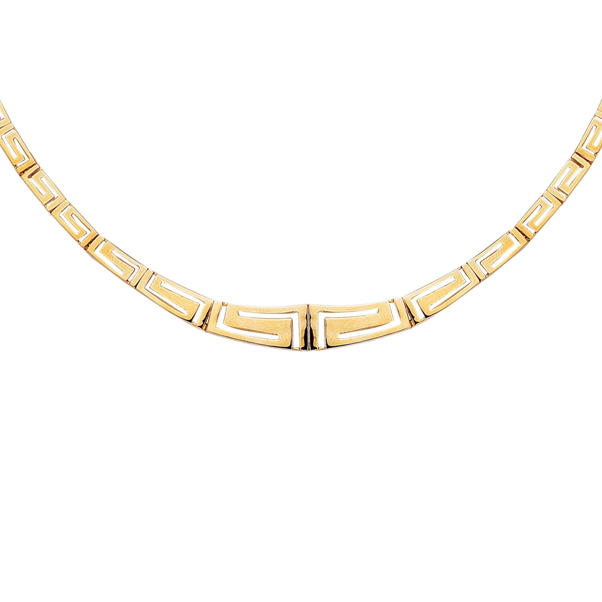 JewelStop 14K Yellow Gold Shiny Graduated Greek Key Fancy Necklace, Box Catch Clasp 17 Inches