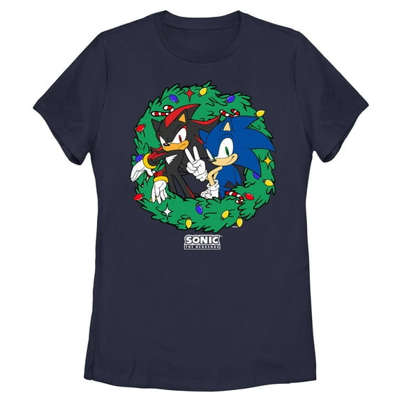 Womens Sonic the Hedgehog Christmas Wreath Poses T Shirt