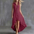 thumbnail image 6 of VBVC Women's Sleeveless Zip Up High Low Maxi Dress , Summer Stand Collar Ruffle Hem Dress For Women , Ladies' Flowy Boho Dress with Pockets,Wine,S-2XL, 6 of 8