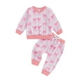 thumbnail image 1 of Nituyy Toddler Girls 2PCS Fall Sets Long Sleeve O Neck Bow Print Sweatshirt Drawstring Pants, 1 of 9