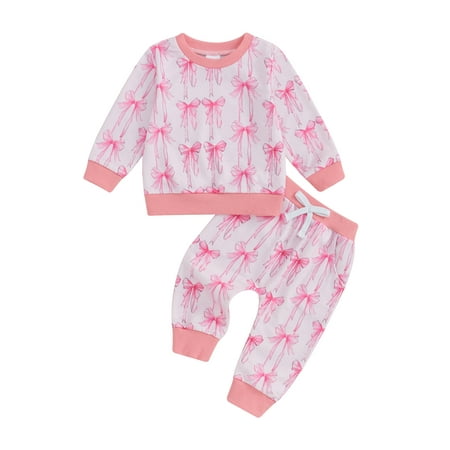 

Suealasg Toddler Baby Girl Fall Clothes 6M 1T 2T 3T Long Sleeve Bow Print Sweatshirt Sweatpants Sets Infant Girl Autumn 2Pcs Outfits