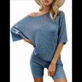 thumbnail image 1 of Pijama de 2 Piezas para Mujer, de Punto Acanalado, con Camiseta y Pantalones Cortos A Juego, Ropa de Dormir, Azul, Talla XXL, 1 of 7