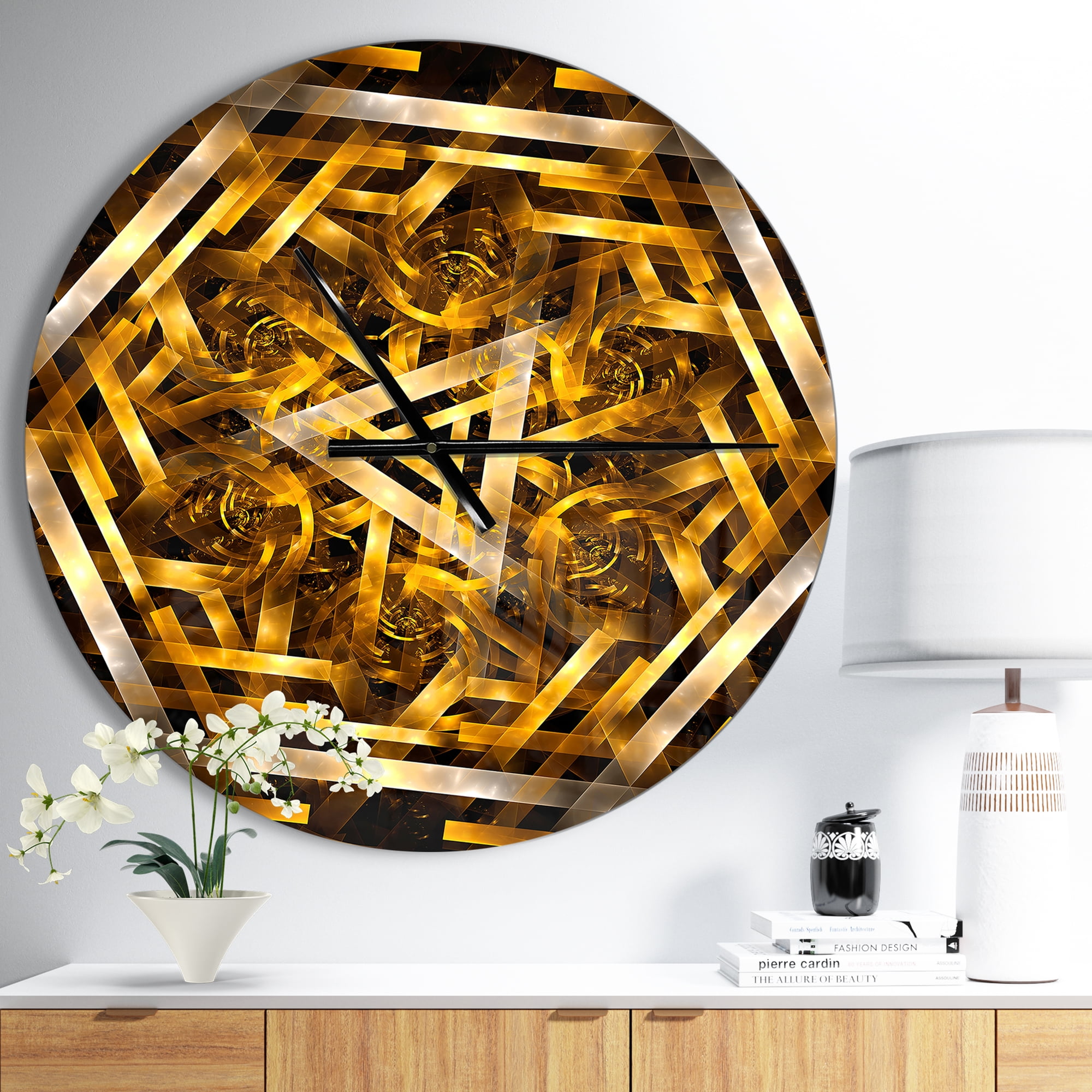 Designart 'Fractal 3D Yellowish Hexagon ' Modern wall clock