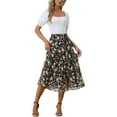 thumbnail image 3 of INSPIRE CHIC Women's Floral Skirt Elastic High Waist Ankle Length Chiffon A-Line Skirt XL Blacks, 3 of 7