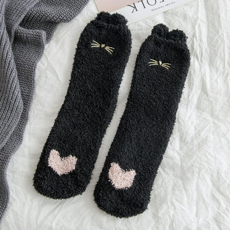 

Walk in Clouds of Comfort HIMIWAY All-Season Sock Options Ladies Autumn and Winter Thickened Sleep Socks Coral Velvet Warm and Cute Black One Size