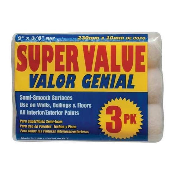 9" Paint Roller Cover, 3/8" Nap, Polyester 3TRI