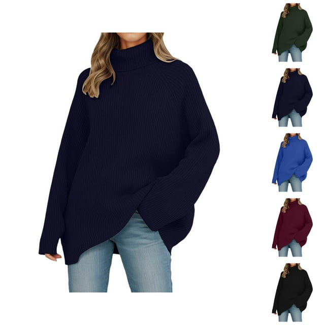 Pulls pour Femmes 2025 Chandail Col Roulé Tricoté d'Hiver Doux Chaud Décontracté Surdimensionné