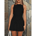 thumbnail image 4 of Women's Bodycon Boat Neck Mini Dresses Sleeveless Ruched Ruffle Hem Club Party Short Dress Black S, 4 of 7