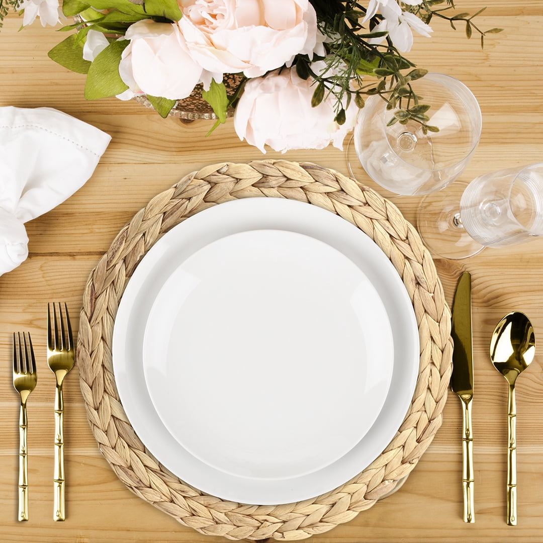 Koyal Wholesale 20-Pack Natural Water Hyacinth Placemats, 13-Inch Round Charger Plates