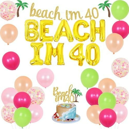 Beach 40th Birthday Party Decorations, Beach I’m 40 Banner Balloon Cake Topper, Tropical Hawaiian Luau Flamingo Forty Birthday Party Supplies