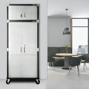 Seville Classics UltraHD 2-Piece Heavy Duty Mega Solid Steel Metal 2-Door Lockable Stacker Wall Storage Cabinet Set Organizer for Garage, Office, Classroom, 36 W x 18 D x 90.5 H, Graphite