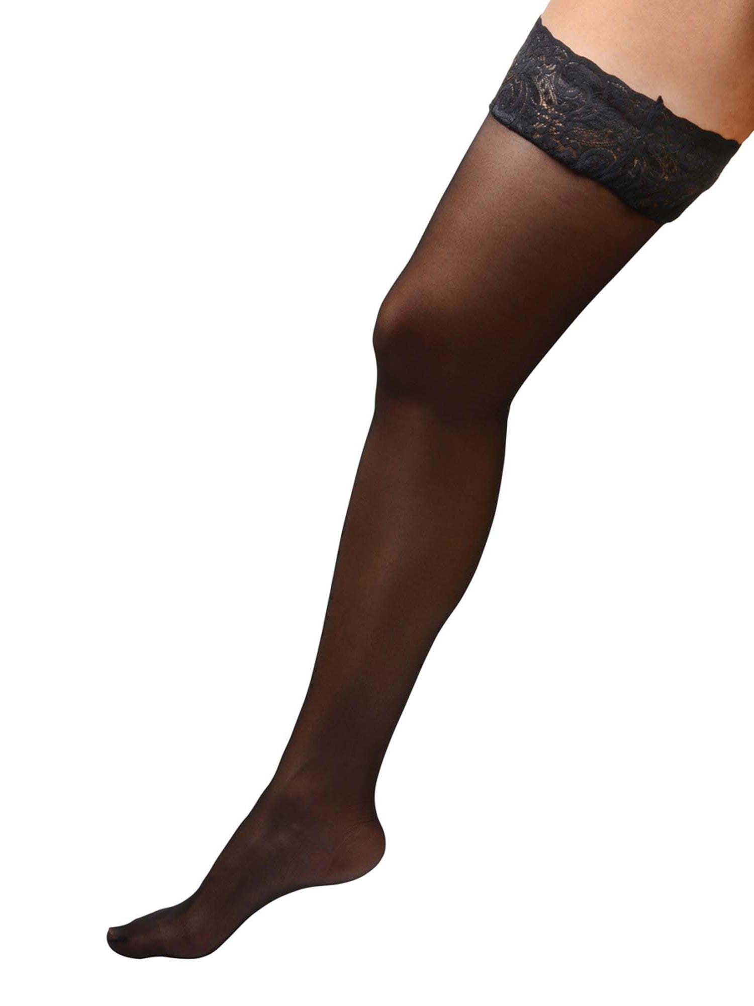 Angelique Womens Plus Size Hosiery Sheer Lace Top Black Thigh High Stockings For Garter Belts 8519