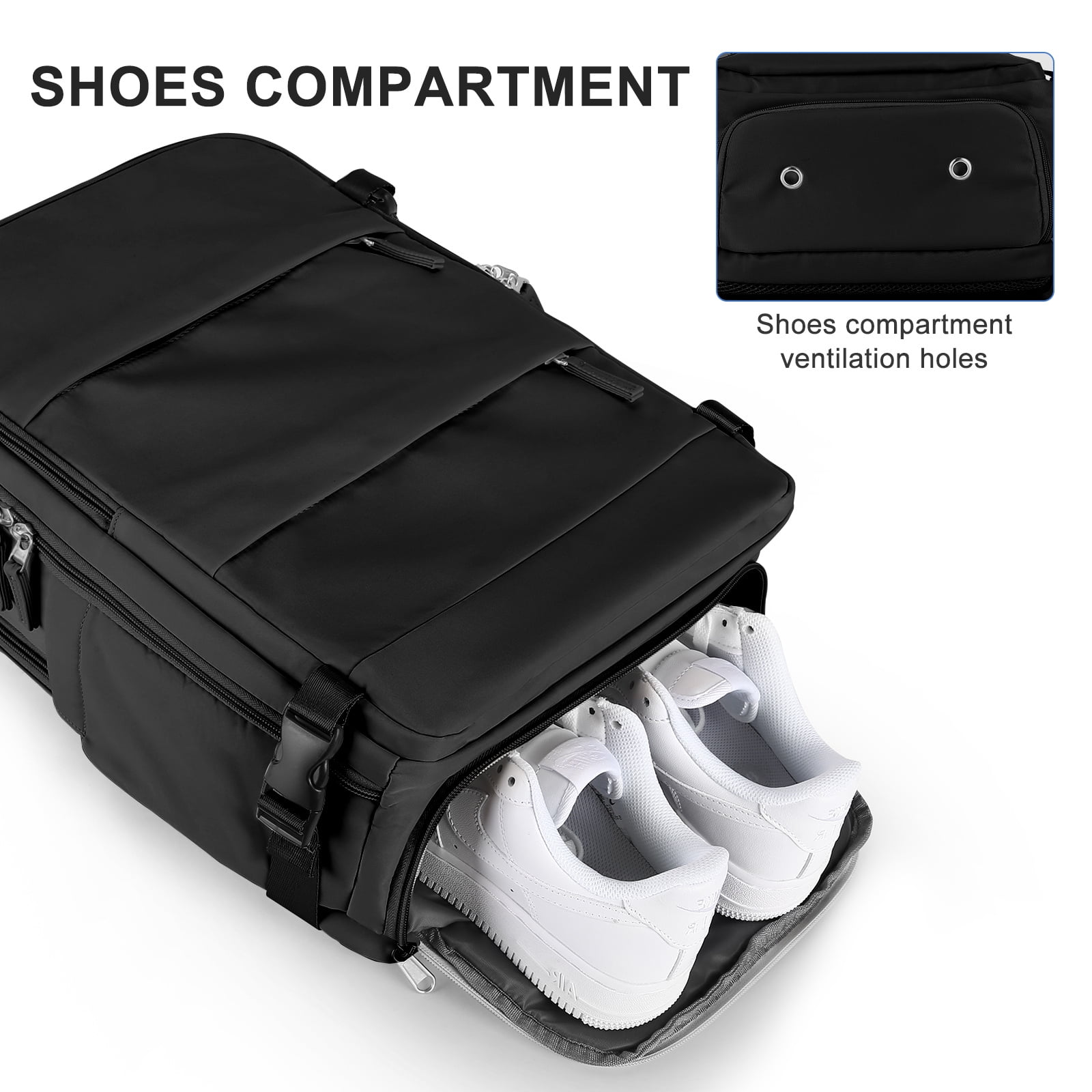 Large Backpack Women, Men Carry On Backpack,Hiking Backpack Waterproof Outdoor Sports Casual Daypack Airplane Approved Backpack Student School Bag Black