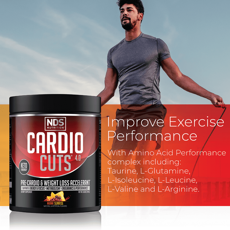 NDS Nutrition Cardio Cuts 4.0 Pre Workout Supplement - Advanced Weight Loss  and Pre Cardio Formula with L-Carnitine, CLA, MCTs, L-Glutamine, and  Safflower Oil - Miami Sunrise (40 Servings)