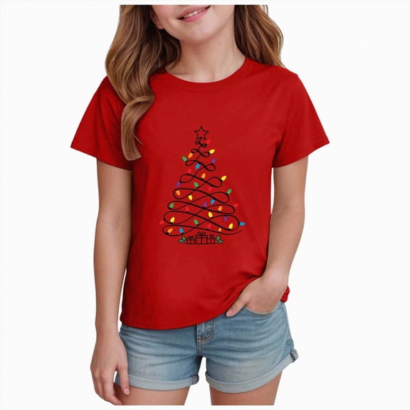 Xyant Toddler Boys Girls Christmas Shirt Christmas Lights/Tree Print T-Shirts Kids Holiday Short Sleeve Xmas Graphic Tees Tops, Size 3-4 Years