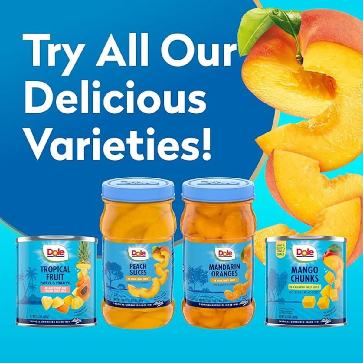 (4 pack) Dole Sliced Peaches in 100% Fruit Juice, 23.5 oz Jar