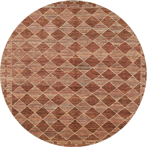 Ahgly Company Indoor Round Contemporary Mahogany Brown Abstract Area Rugs, 7' Round