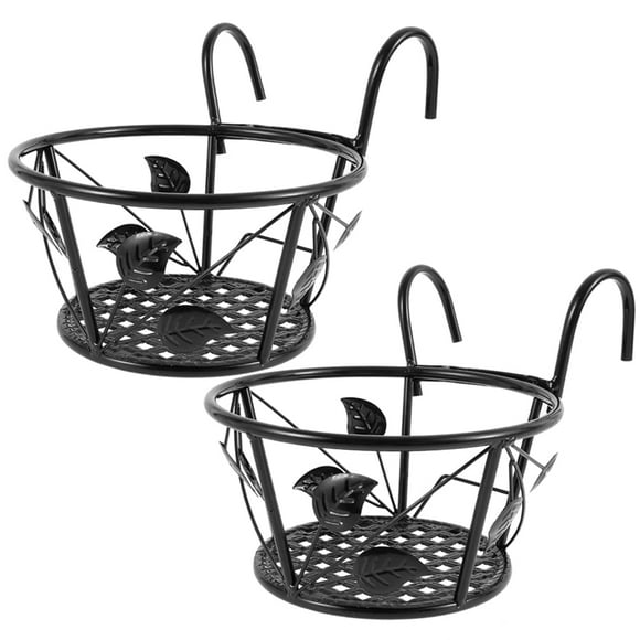 PENGXIANG 2 Pieces Hanging Railing Planters Metal Flower Pot Holder Iron Potted Plant Rack Fence Pot Stand Vintage Art Hanging Basket for Railing Fence Balcony Garden Patio Porch Decorati