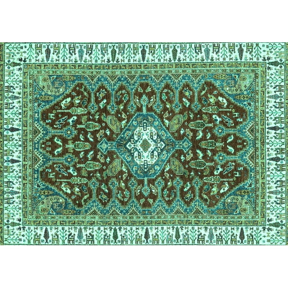 Ahgly Company Indoor Rectangle Abstract Turquoise Blue Modern Area Rugs, 2' x 3'