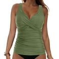 thumbnail image 3 of vigerkar Women Tankini Bathing Suit Top - Twist Front V Neck Swim Top Ruched Tummy Control Top Only No Bottom 2025 AG, M, 3 of 9
