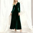 thumbnail image 2 of Delconic Women’s Long Sleeve Velvet Maxi Dress V Neck Floor Length Evening Gown Elegant Formal Party Wear for Special Occasions Dark Green XL, 2 of 4