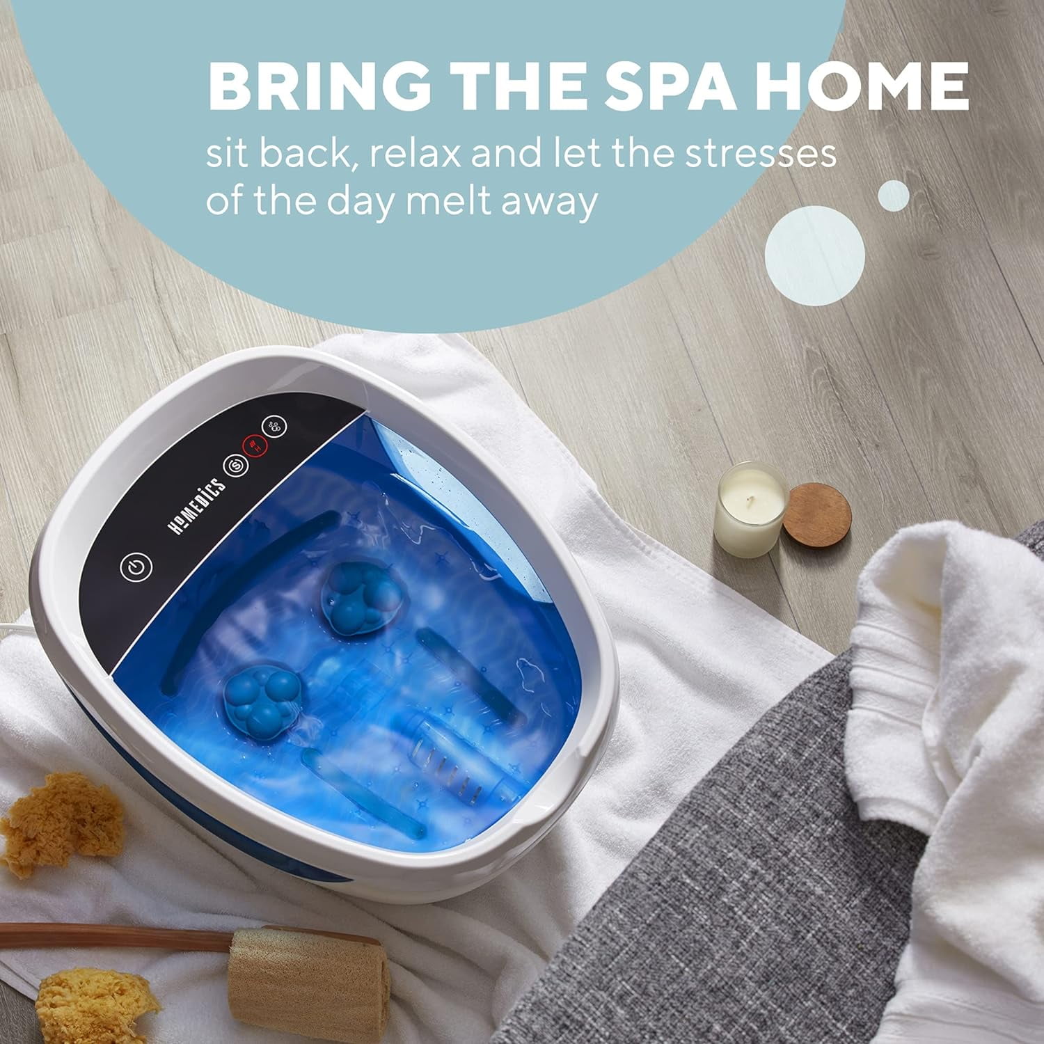 HoMedics? Shiatsu Bliss Footbath with Heat Boost, Foot Spa Massager, Deep Kneading Pedicure Tub, Vibrating Bubbles with Soothing Heat, Portable At-Home Spa&nbsp;