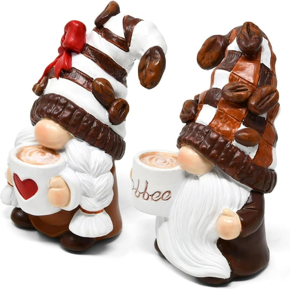 FDEEOM Gift Boutique Coffee Gnomes Figurines Decor Set of  Resin Swedish Elf Dwarf Table Top Decorative for Home Kitchen Coffee Station Bar Tiered Tray Centerpiece（2Pcs）