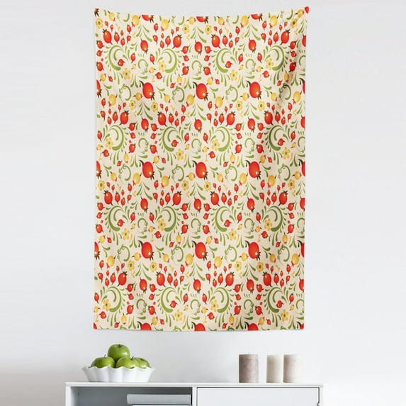 Cranberry Tapestry, Nostalgic Harvest Blooms Burgeoning Flourishing Garden Fruits Flower Buds, Fabric Wall Hanging Decor for Bedroom Living Room Dorm, 5 Sizes, Multicolor, by Ambesonne